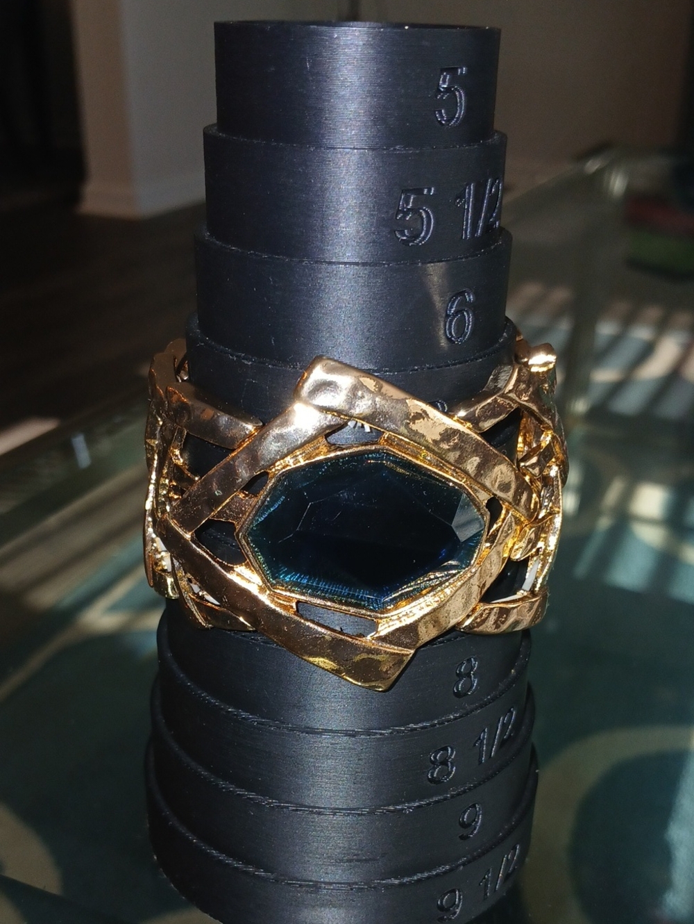 Gold-Tone Statement Bracelet with Deep Teal Gemstone